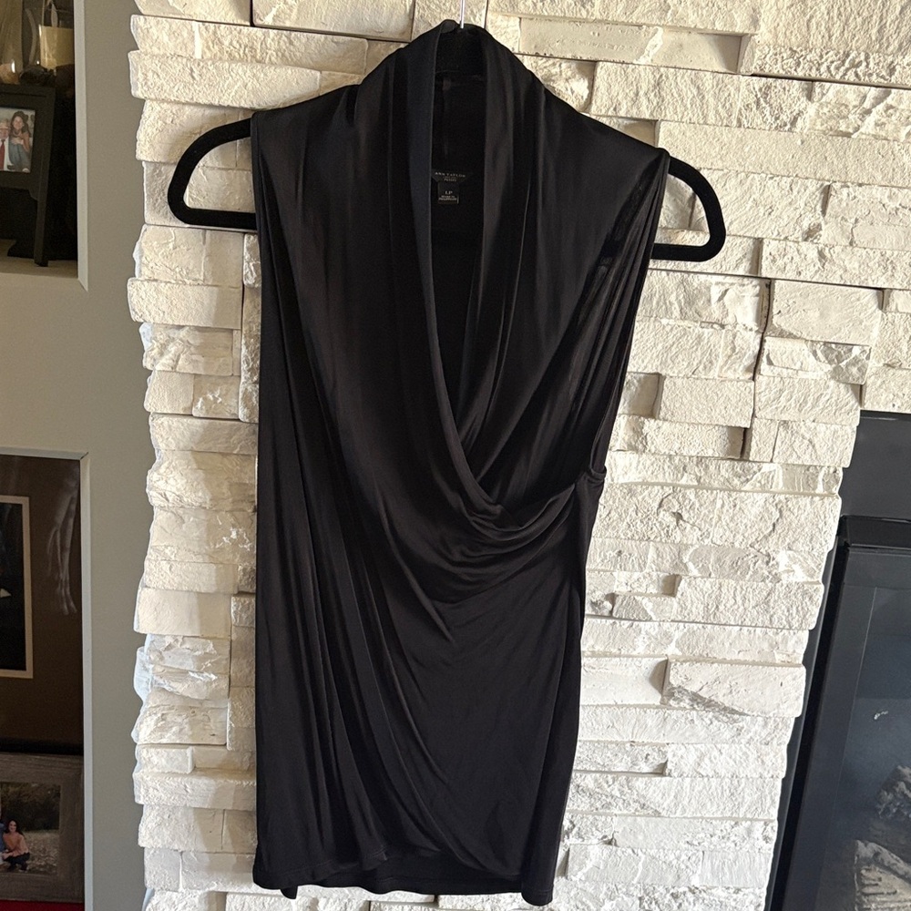 Ann Taylor Black Draped Sleeveless Top